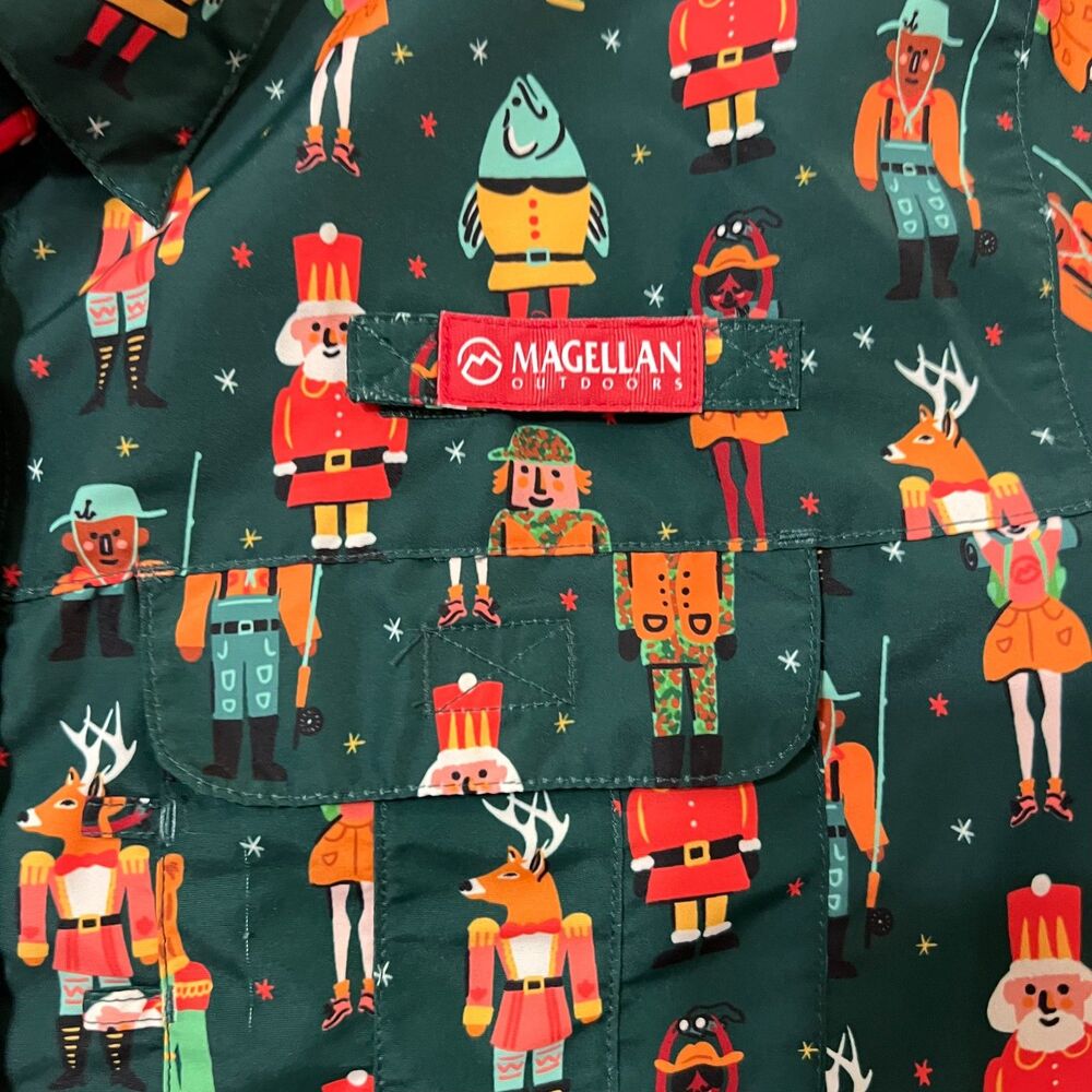 Magellan Outdoors Mens 2XL Christmas Nutcracker Fishing Shirt Holiday AOP